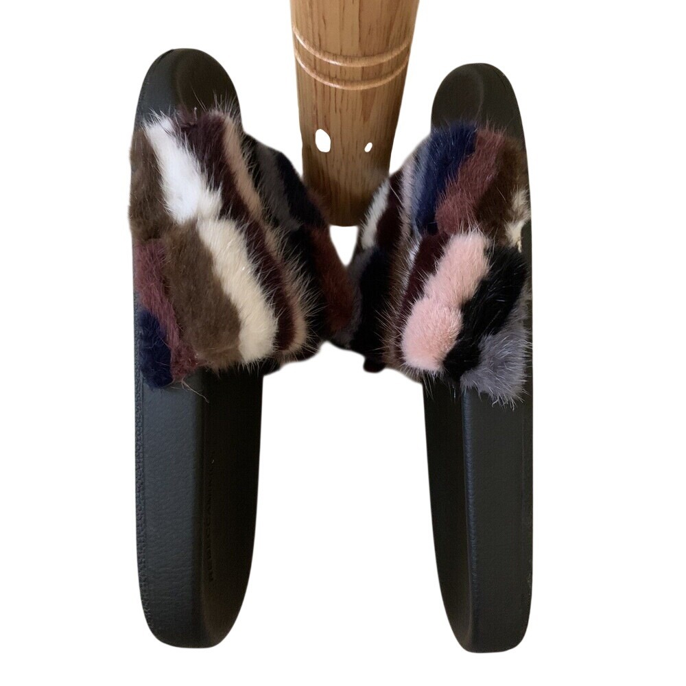 Rebecca Minkoff Slide Sandals Womens 10 Multi Color Faux Fur‎ Striped Plush - Picture 4 of 8